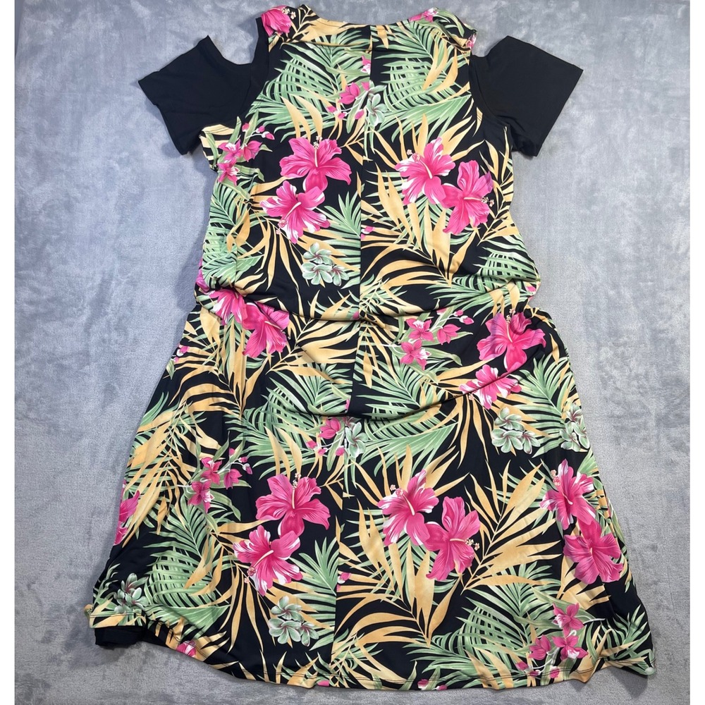 Attitudes by Renee Dress Set Women 2XP‎ Black Floral New Cold Shoulder Tropical - Picture 6 of 11
